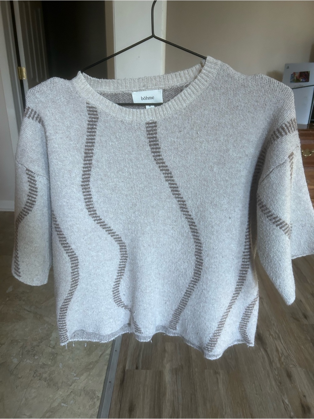 bohme Cream Sweater with Taupe Wave Stripes